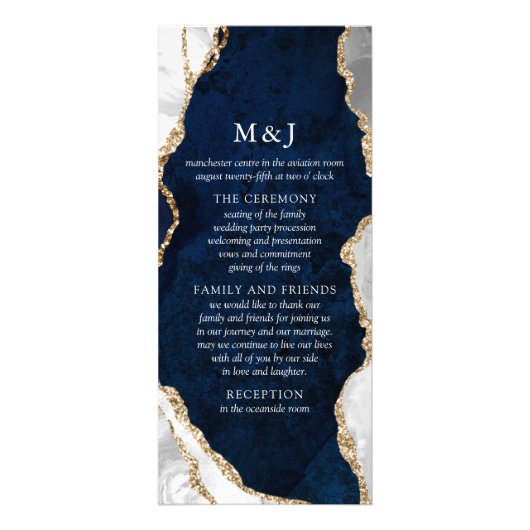 Marmer, White & Gold Agate Wedding Program voor de Reclamekaart (Voorkant)