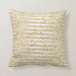 Marmer White Grey Faux Gold Glitter Stripes Kussen