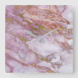 Marmer White Grey Roze Rose Gold Blush Carrara Vierkante Klok