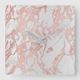 Marmer White Grey Roze Rose Gold Blush Carrara Vierkante Klok