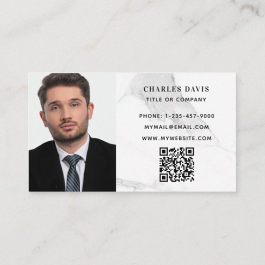 Marmer white monogram foto Qr code logo elegant Visitekaartje (Achterkant)