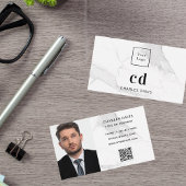 Marmer white monogram initiaal foto Qr code logo Visitekaartje