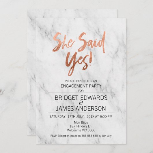 Marmer Ze zei dat Verloving was uitgenodigd Kaart (Voorkant / Achterkant)