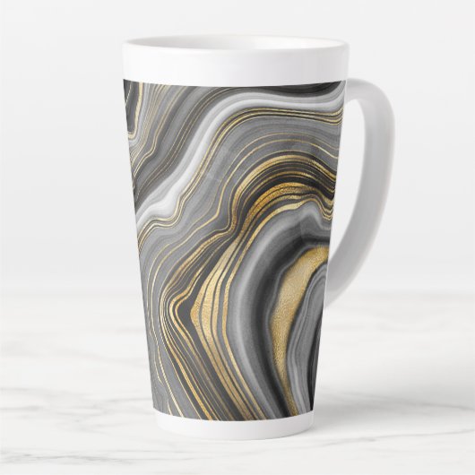 Marmer Zwart en Goud Gepersonaliseerd Latte Mok (Rechterhoek)