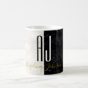 Marmer Zwart en Wit Eenvoudige Initialen Monogram Koffiemok