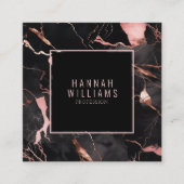 Marmer Zwart Roos Goud QR Code Girly Trendy Vierkante Visitekaartje (Voorkant)
