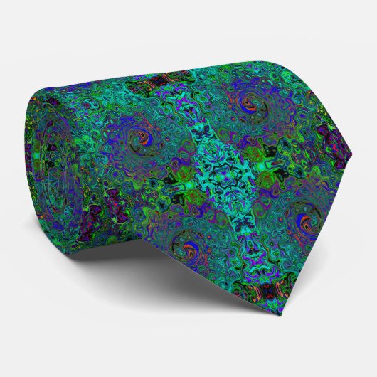 Marmerblauw en aquamarine Abstract Retro Swirl Stropdas (Opgerold)