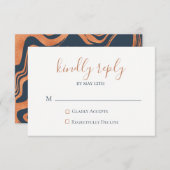 Marmerde Copper Navy Blue Wedding RSVP Kaart (Voorkant / Achterkant)