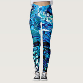 Marmered Abstract Blauw Vloeibaar Water Kleur Legg Leggings
