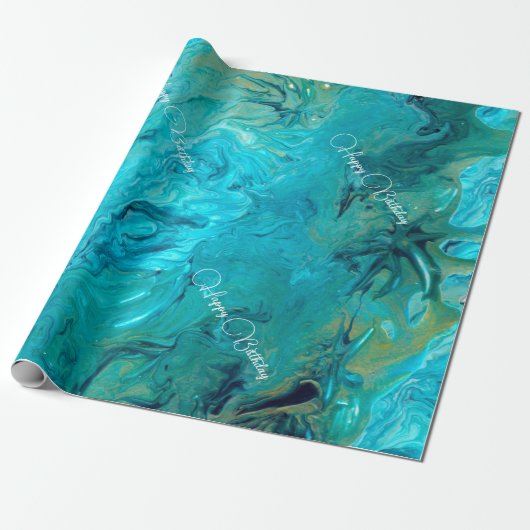  marmereffect getextureerd smaragdblauw cadeaupapier (Uitgerold)