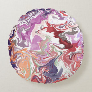 Marmeren Abstract Rood Ronde Kussen – Modern Liqui