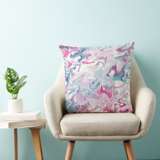 Marmeren Abstract Roze en Blauw Sierkussen Modern