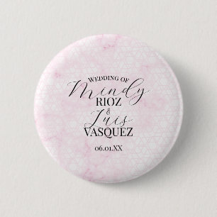 Marmeren Abstract Roze Huwelijk Script Zwart Ronde Button 5,7 Cm