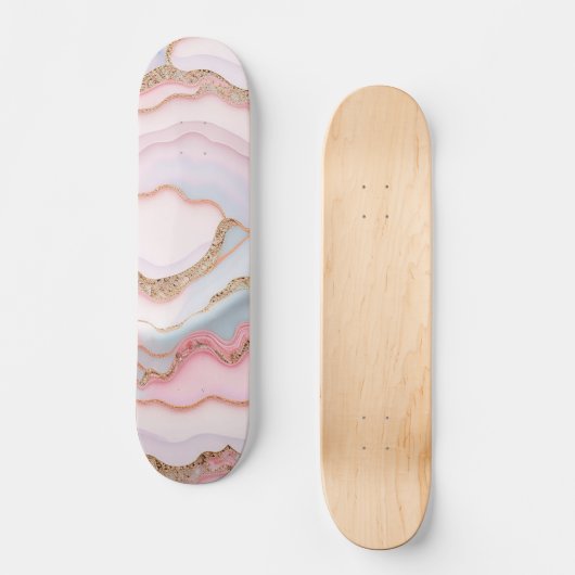 Marmeren Agaat Modern Blauw Roze Goud Collectie Skateboard (Voorkant)