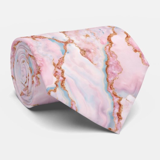 Marmeren Agaat Trendy Blauw Roze Goud Collectie Stropdas (Opgerold)