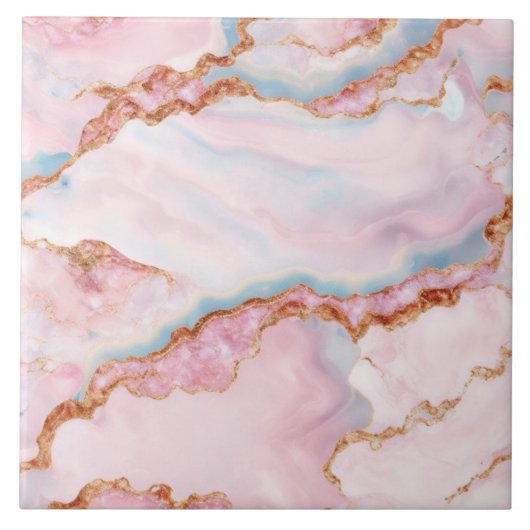 Marmeren Agaat Trendy Blauw Roze Goud Collectie Tegeltje (Voorkant)