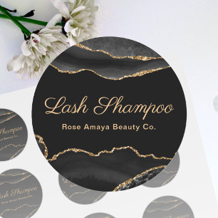 Marmeren Agate Lash Shampoo Zwart en Goud Ronde Sticker