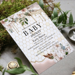 Marmeren Bloem Glitter Drip Baby Shower Kaart