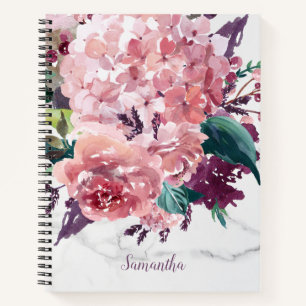 Marmeren Girly Roze Waterverf Bloemen Notitieboek
