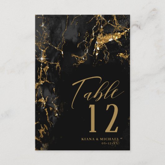 Marmeren Glitter Bruiloft Zwart Goud ID644 Kaart (Voorkant)