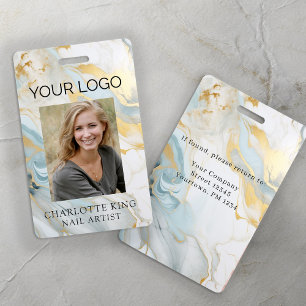 Marmeren Goud Blauwe Werknemers Logo Foto ID Badge