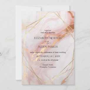 Marmeren Goud (Imitatie) Blush Bruiloft Uitnodigin Kaart