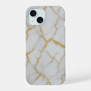 Marmeren Hoesje Wit & Gouden Aderen Luxe Telefoo iPhone 15 Hoesje