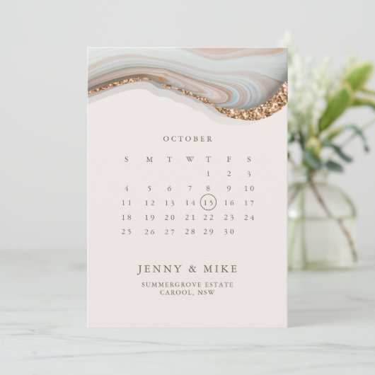 Marmeren kalender Save the Date uitnodiging (Staand voorkant)