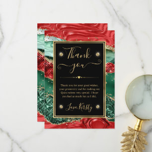 Marmeren Kerst-Agaat & Gouden Glitter Quinceanera Bedankkaart