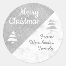 Marmeren kerstboom (Metallic: Zilver) Ronde Sticker