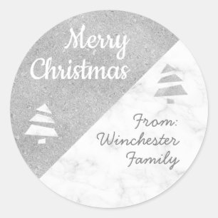 Marmeren kerstboom (Metallic: Zilver) Ronde Sticker