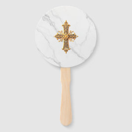 Marmeren Look Hand Fan met Kruis Handwaaier