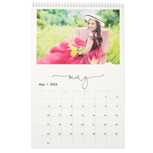 Marmeren minimalistisch script Multi Family Photo Kalender (Mei 2026)
