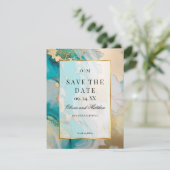 Marmeren Modern Turquoise Save the Date Kaart (Staand voorkant)