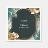 Marmeren Monstera Smaragd Groen en Gouden Bruiloft Servet (Voorkant)