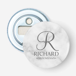 Marmeren naam en monogram van de personaliseerbare button flesopener