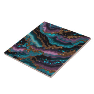 Marmeren Oceaan Blauw Roze Goud Moderne Collectie Tegeltje