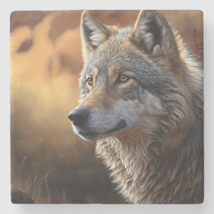 Marmeren Onderzetter-Wolf Stenen Onderzetter