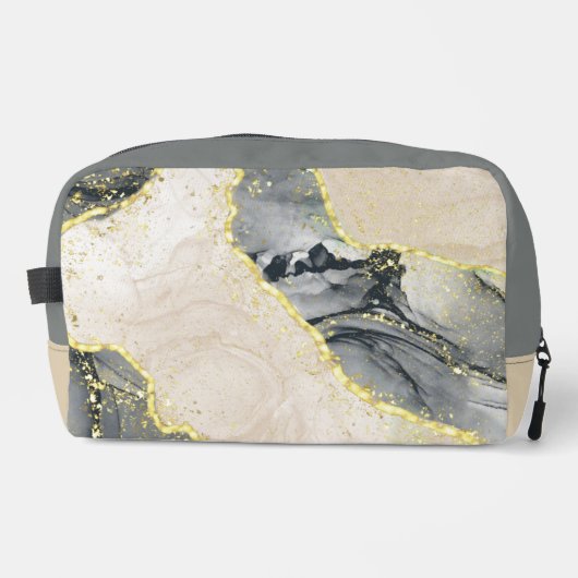 Marmeren patroon in zwart, tan en goud toilettasje (Voorkant)