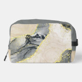 Marmeren patroon in zwart, tan en goud toilettasje (Achterkant)