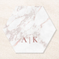 Marmeren Roze Monogrammed Papier Hexagon Onderzett