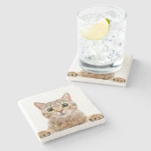 Marmeren Steen Onderzetter Cat Print (Zijkant)