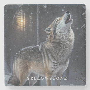 Marmeren stenen onderzetter-Yellowstone Wolf Onderzetter
