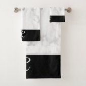 Marmeren Stijl Zwart Wit Monogram Initiaal Badkame Bad Handdoek (Insitu)