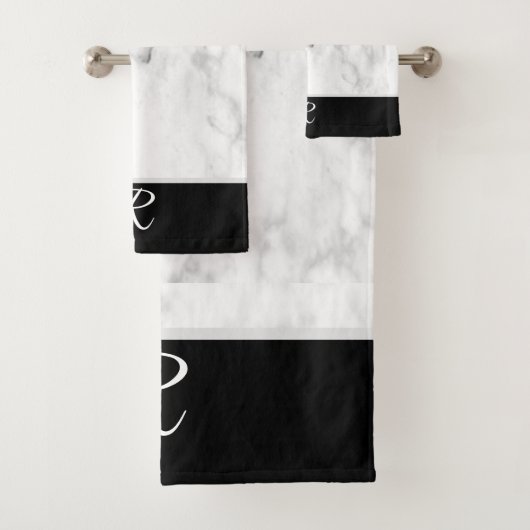 Marmeren Stijl Zwart Wit Monogram Initiaal Badkame Bad Handdoek (Insitu)
