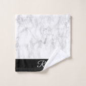 Marmeren Stijl Zwart Wit Monogram Initiaal Badkame Bad Handdoek (Wasdoekje)