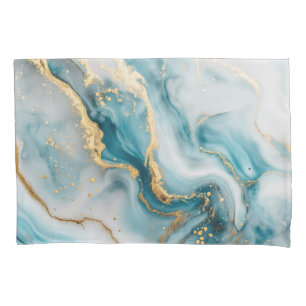 Marmeren textuur blauw blauwgroen gouden Kussenslo Kussensloop