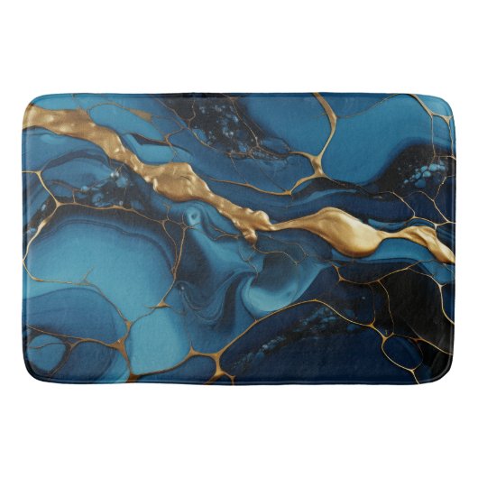 Marmeren textuur blauw goud badmat (Voorkant)