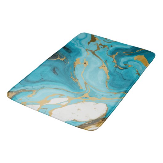 Marmeren textuur Turquoise en Goud Zilver Badmat (Gekanteld)