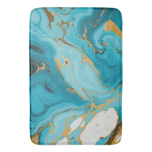 Marmeren textuur Turquoise en Goud Zilver Badmat (Voorkant Verticaal)